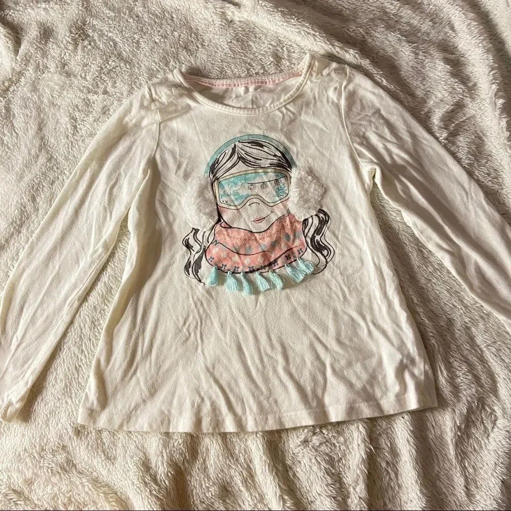 GIRL White Long Sleeve Ski Girl Graphic Tee